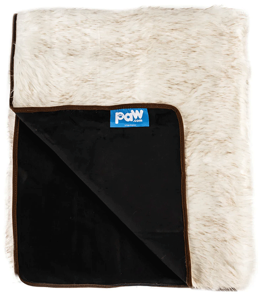 PAW PupProtector Waterproof Throw Blanket Faux Fur White w/Brown Accents Original