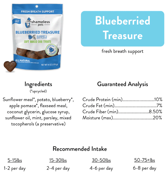 SHAMELESS PETS Soft Baked Dog Treats Blueberried Treasure 6oz