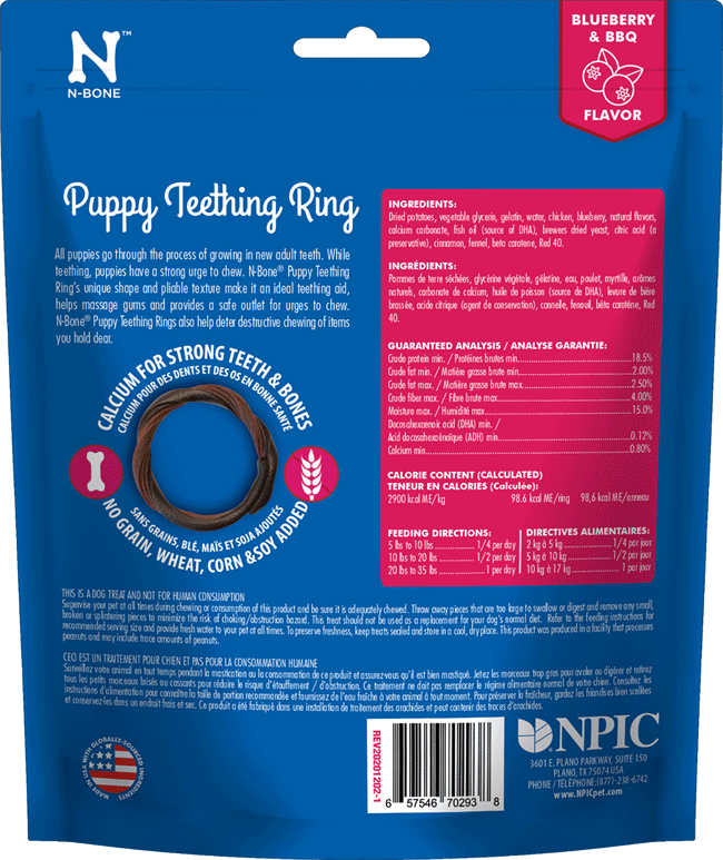 N-BONE Puppy Teething Rings Grain-Free Blueberry & BBQ 3pk