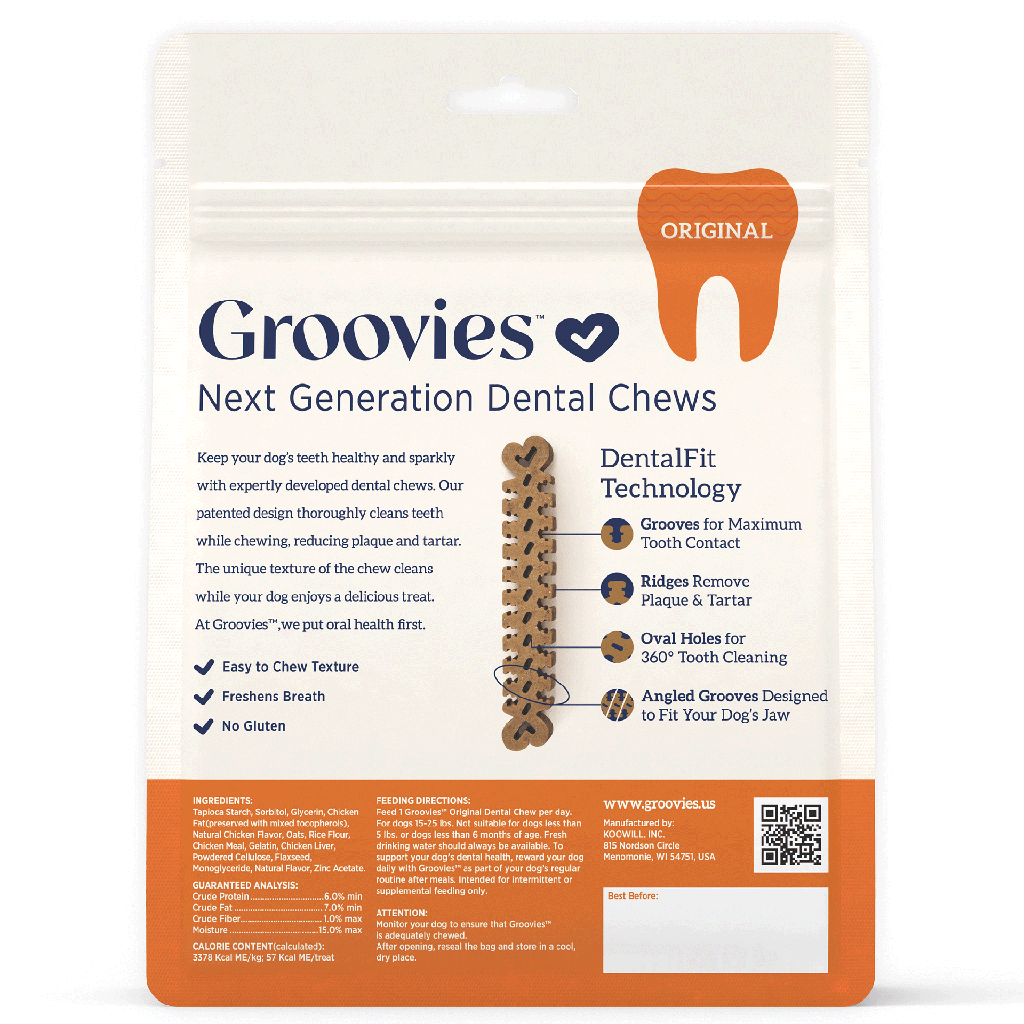 GROOVIES Dog Dental Chew 6oz Medium 10ct