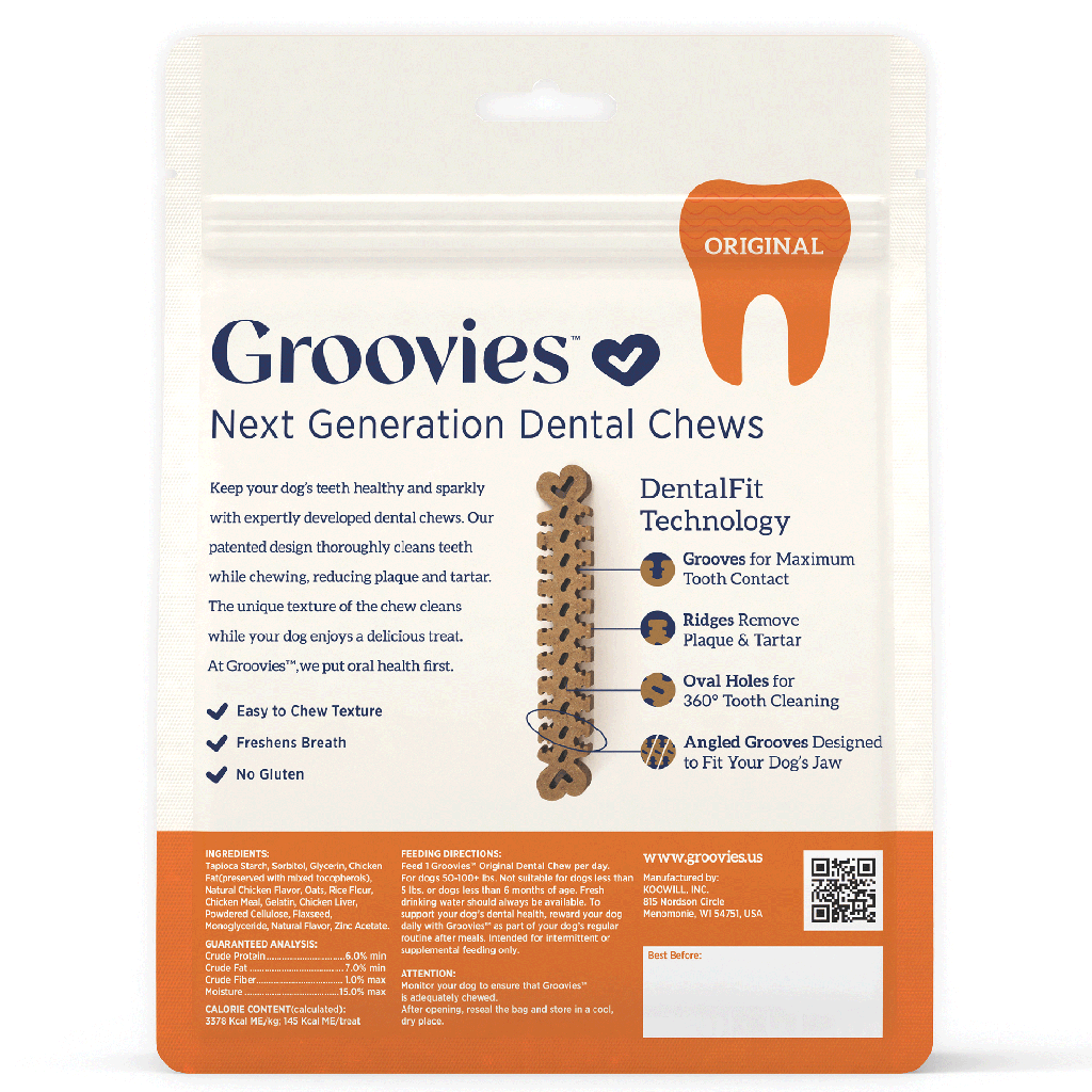 GROOVIES Dog Dental Chews 6oz X-Large 4ct