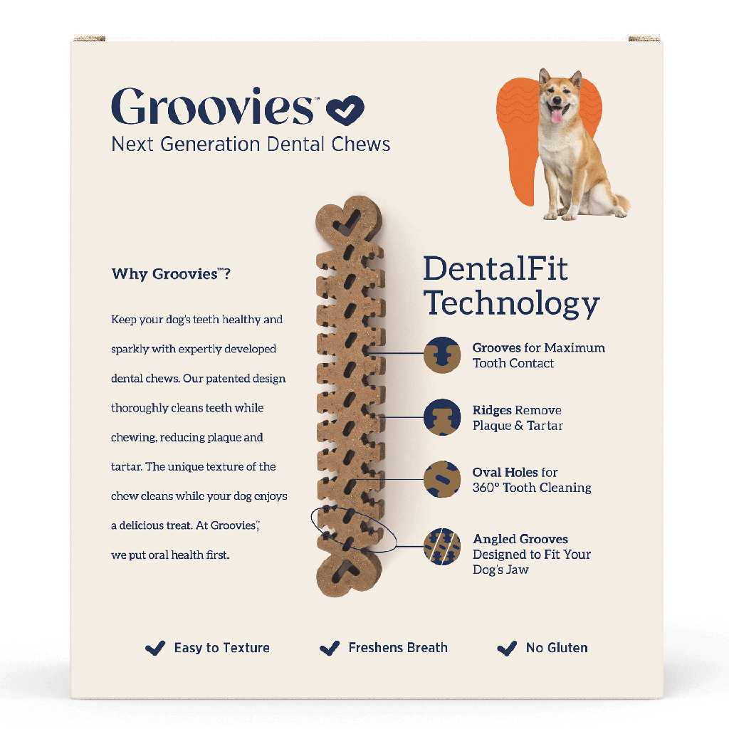 GROOVIES Dog Dental Chew Gravity Box Medium 25ct