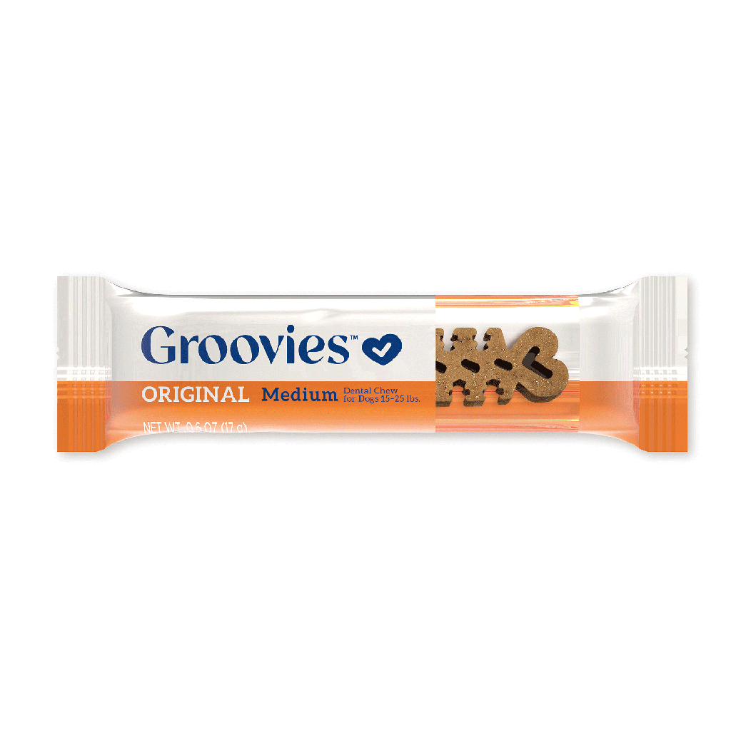 GROOVIES Dog Dental Chew Gravity Box Medium 25ct