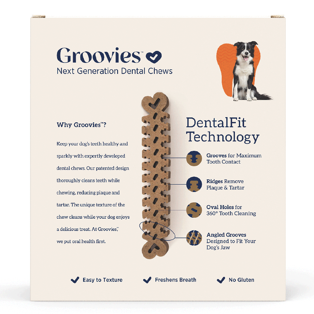 GROOVIES Dog Dental Chew Gravity Box Large 18ct