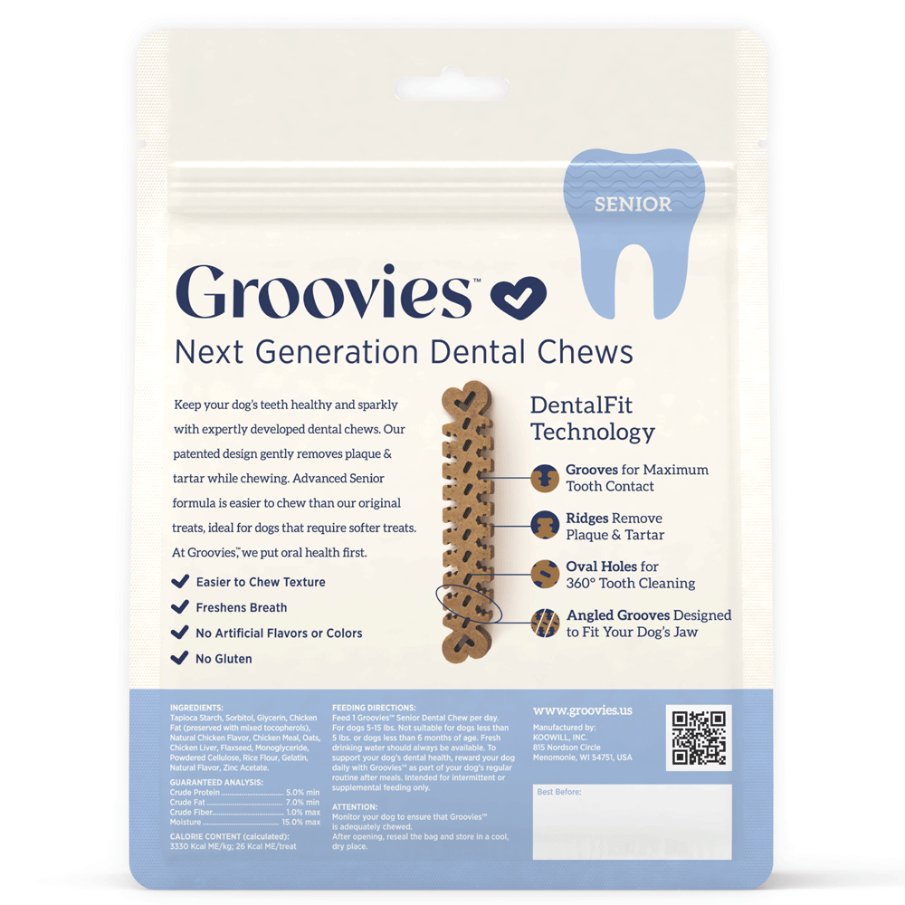 GROOVIES Senior Dog Dental Chews 6oz Small 22ct