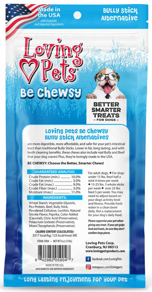 LOVING PETS Be Chewsy Bully Sticks Alternative Chews 6" 5pk