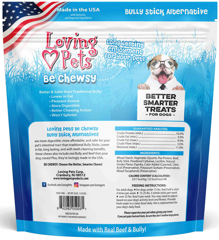 LOVING PETS Be Chewsy Bully Sticks Alternative Chews 6" 30pk