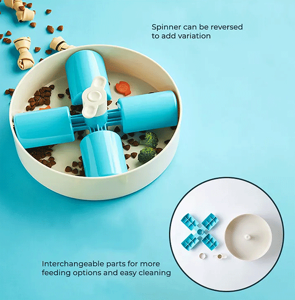 PetDreamHouse SPIN Slow Feeder Pet Bowl Windmill Blue