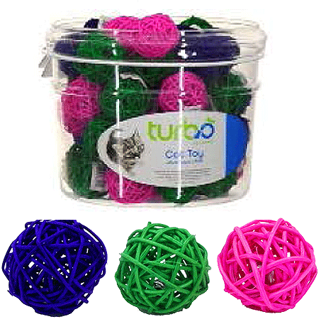 COASTAL TURBO CAT TOY BIN Wicker Balls 48ct