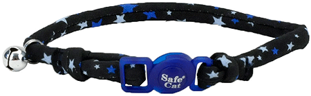 COASTAL Safe Cat Round Fashion Collar 3/8" x 8-12" Black Stars