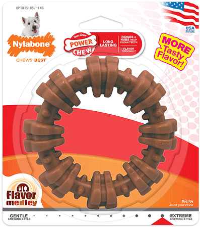 NYLABONE Power Chew Textured Dog Chew Ring Toy Flavor Medley