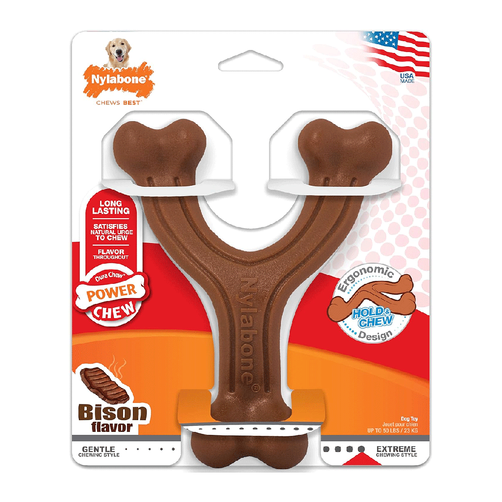 NYLABONE DuraChew Wishbone Power Chew Dog Toy Bison Giant