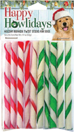 *PET FACTORY Holiday Rawhide Twist Sticks 4" 10pk