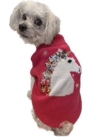 *FASHION PET Unicorn Sequin Sweater Fuchsia XS