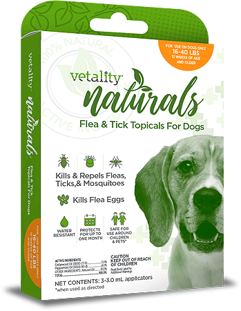 TEVRA Vetality Naturals Flea & Tick Topical for Dogs 16 to 40 lbs 3pk