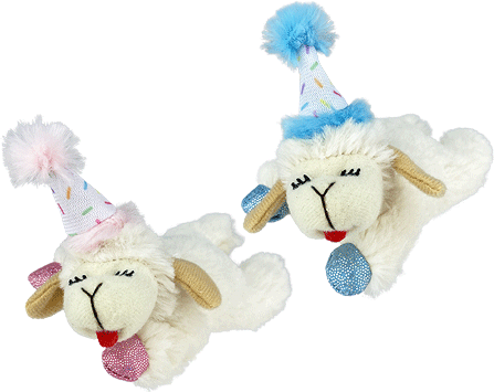 MULTIPET Lamb Chop w/Birthday Hat Cat Toy 4" Assorted