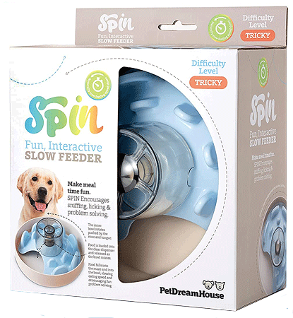 *PetDreamHouse SPIN Slow Feeder Pet Bowl UFO Maze Blue