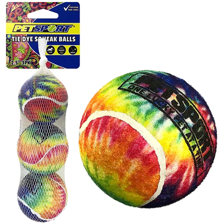 PETSPORT Tie Dye Squeak Ball 2.5" 3pk