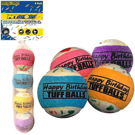 PETSPORT Happy Birthday Tuff Balls 1.8" 4pk