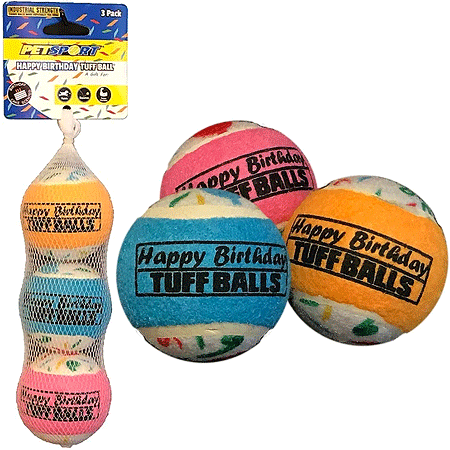 PETSPORT Happy Birthday Tuff Balls 2.5" 3pk