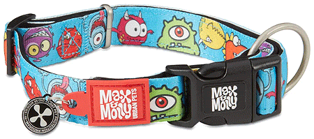 *MAX&MOLLY Smart ID Dog Collar Little Monsters XS 9-14"