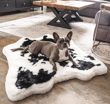 *PAW PupRug Animal Print Memory Foam Dog Bed Black Faux Cowhide Junior