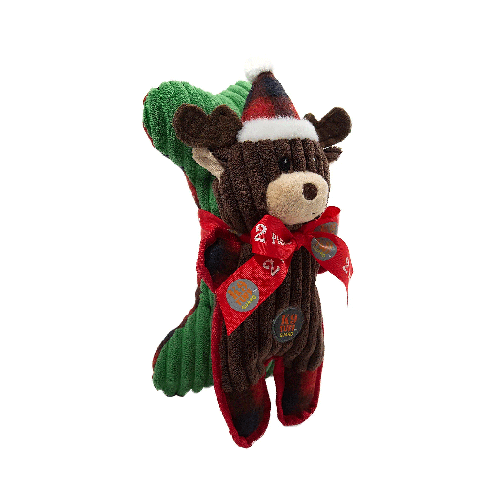 OUTWARD HOUND Holiday Tuffins Reindeer & Bone 2pk