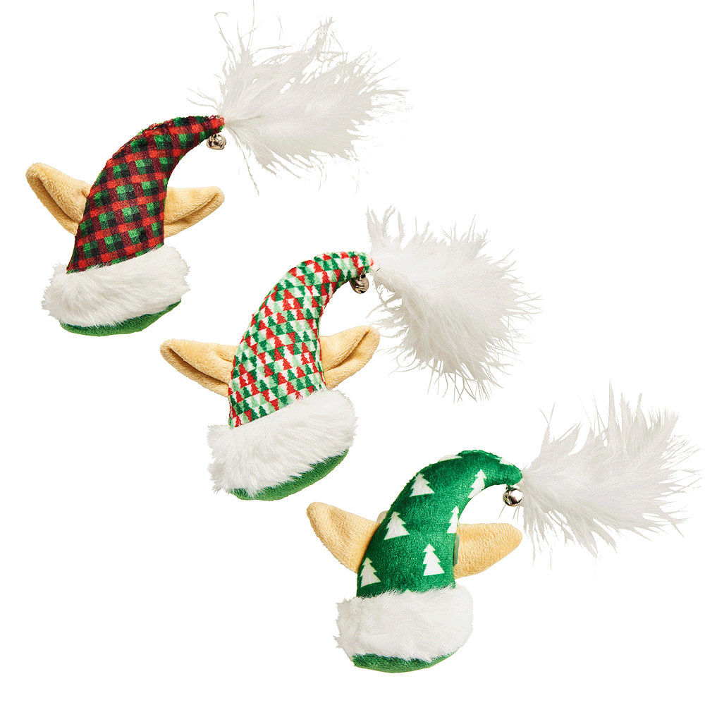 ETHICAL/SPOT Holiday Elf Hat Catnip Toy Asst 4"