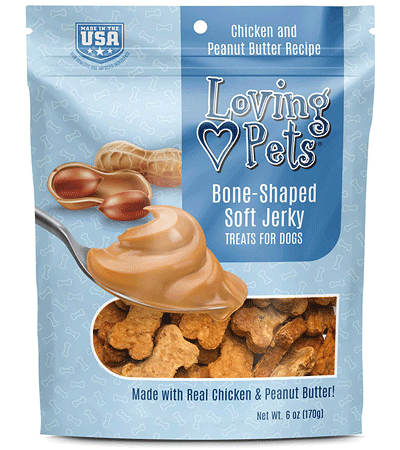 LOVING PETS Bone-Shaped Soft Jerky Treats Chicken & Peanut Butter 6oz