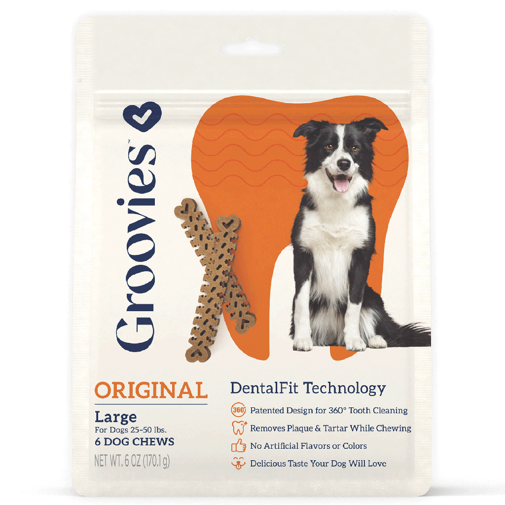 GROOVIES Dog Dental Chews 6oz Large 6ct