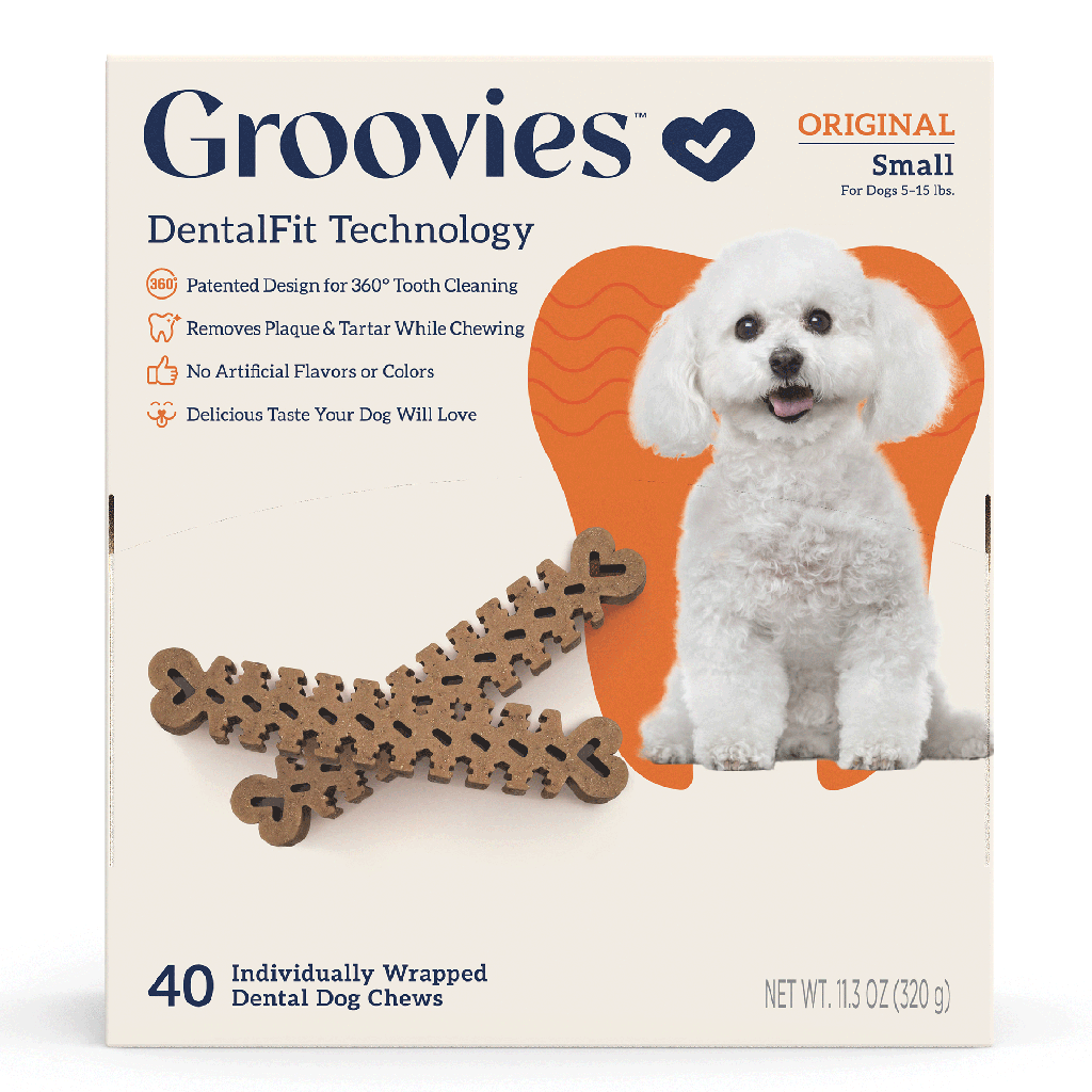 GROOVIES Dog Dental Chews Gravity Box Small 40ct