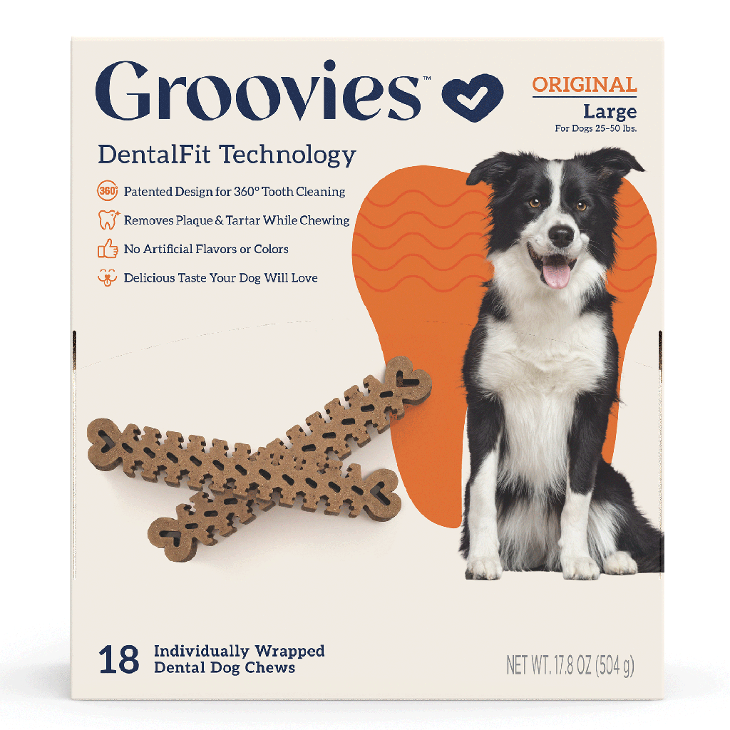 GROOVIES Dog Dental Chews Gravity Box Large 18ct