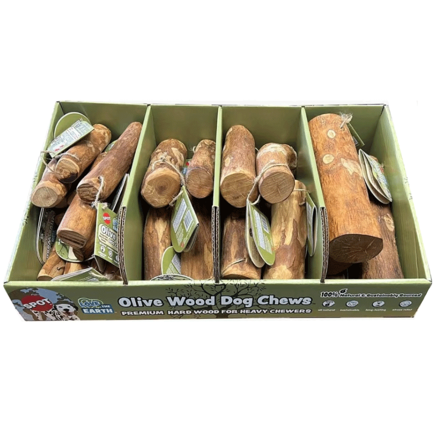 *ETHICAL/SPOT Love The Earth Olive Wood Dog Chew Display 31pc