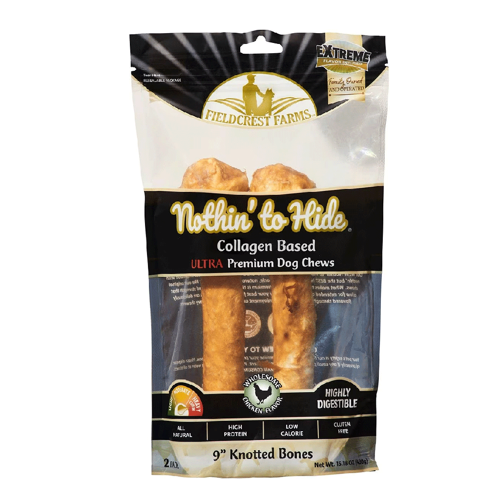 ^FIELDCREST FARMS Nothin' To Hide Ultra Knotted Bone 9" Chicken 2pk