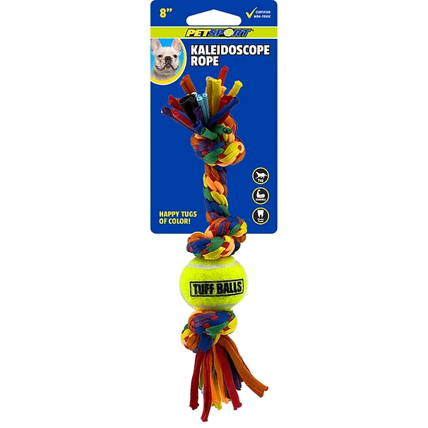 PETSPORT Kaleidoscope Rope 3-Knot w/1.5" Ball 8" Mini