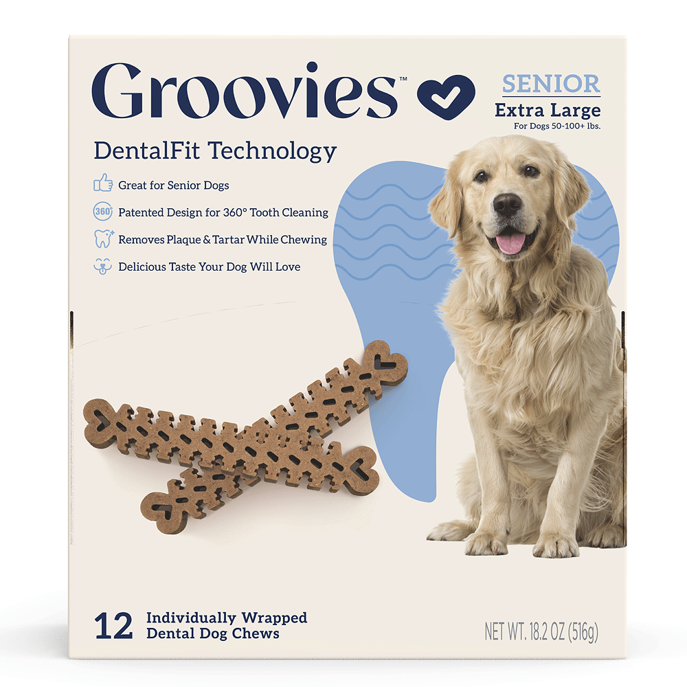 GROOVIES Senior Dog Dental Chews Gravity Box X-Large 12ct