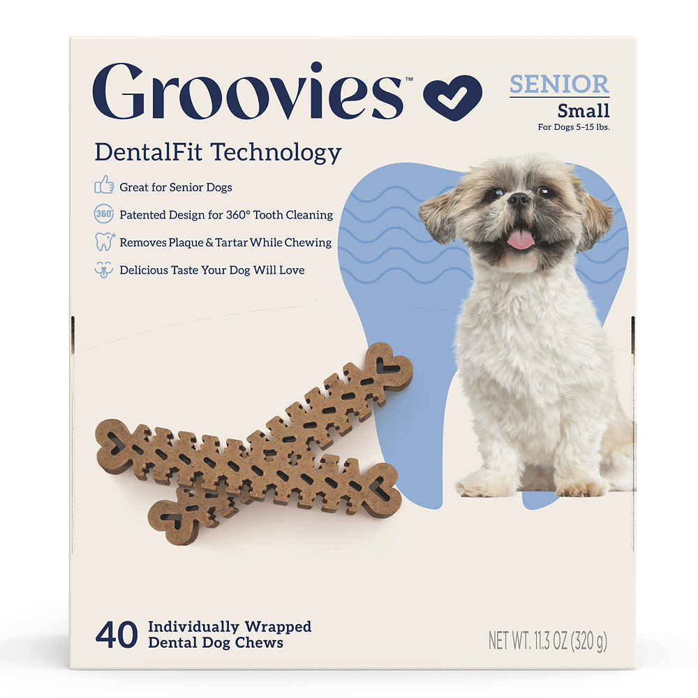 GROOVIES Senior Dog Dental Chews Gravity Box Small 40ct