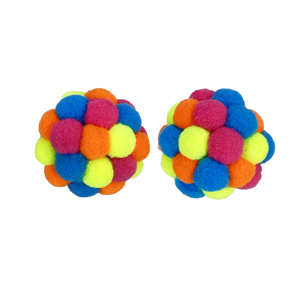 MULTIPET PomPom Balls w/Rattle Cat Toys 2pk