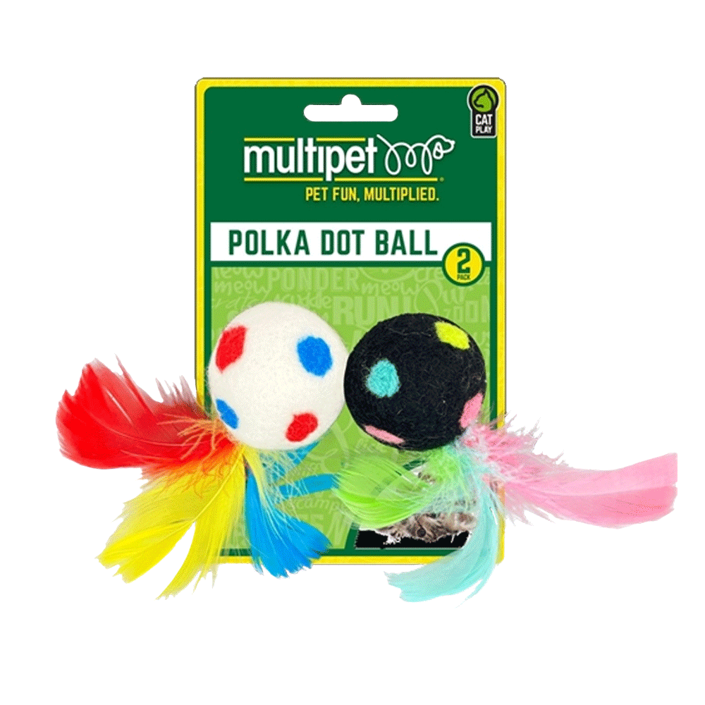 MULTIPET Polka Dot Ball w/Feather 2pk