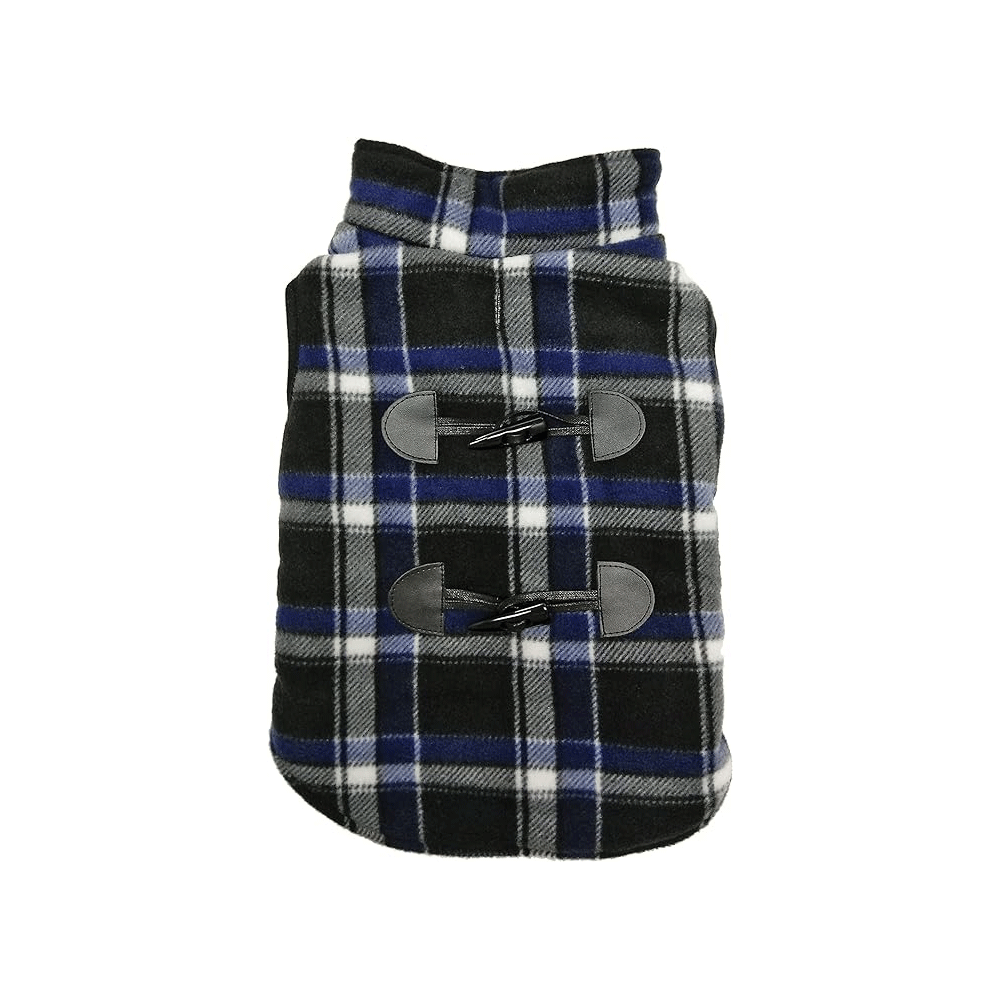 *FASHION PET Navy Plaid Reversible Coat L