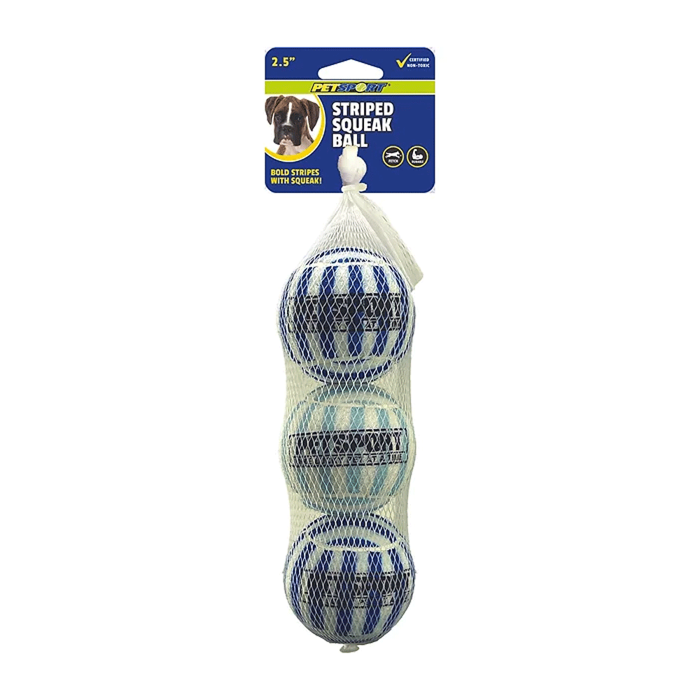 PETSPORT Blue Striped Squeak Ball 2.5" 3pk