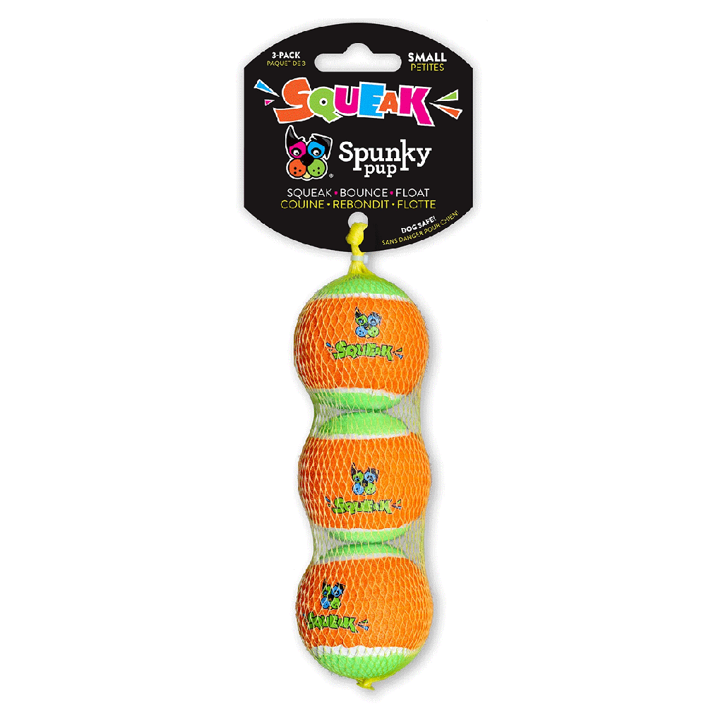 SPUNKY PUP Squeaky Tennis Balls Small 3pk