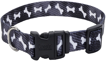 PET ATTIRE Adj Collar - 3/8 x 8-12in - Black w/Bones