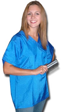 STYLIST WEAR Scrub Top Crinkle Nylon Blue L