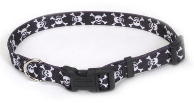 PET ATTIRE Adj Collar - 5/8 x 10-14in - Black w/Skulls