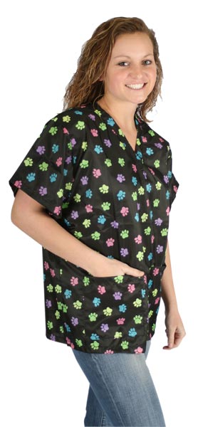 *STYLIST WEAR Patterned Scrub Top Multi Paw XXL