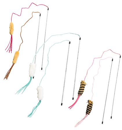 [E52062] *ETHICAL/SPOT Leather Strand Cat Wand - 44 inch - 6 pc