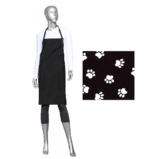 [SW105P PAWBLACK] STYLIST WEAR Bib Apron Nylon Black w/White Paw Prints