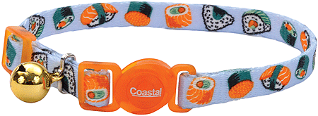 [CA6701 SUSHI] COASTAL Safe Cat Fashion Breakaway Cat Collar - Sushi on Blue