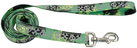 [CA46436 SKULLS] *COASTAL LazerBrite Patterned Leash 5/8 x 6' Lime Skulls